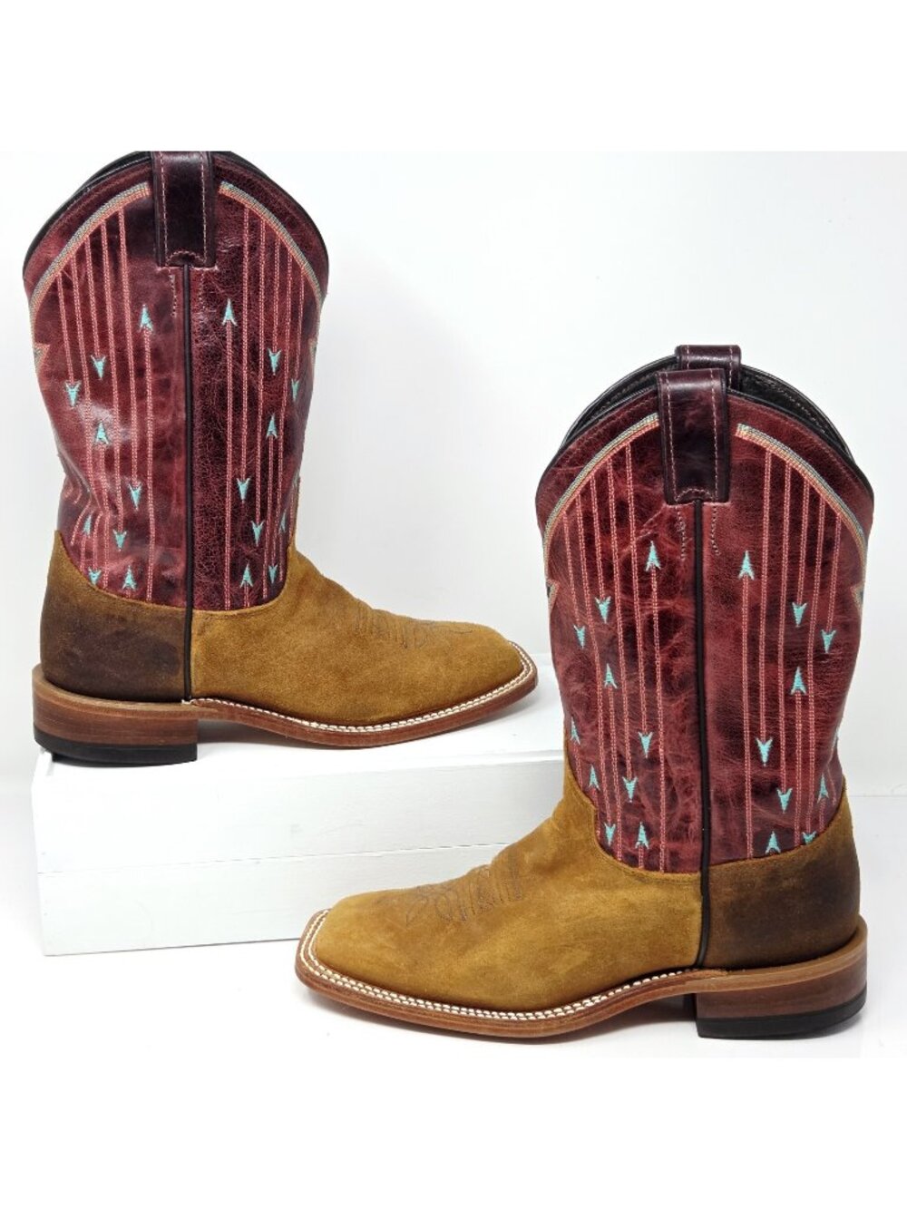 Justin Cowboy Boots Women 8 Bent Rail Brown Burgendy Leather Southwestern